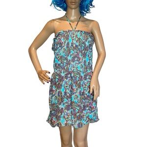 Wild Fable Neck Tie Halter Crinkle Smocked Rayon Jumper Shorts Size Large NWT